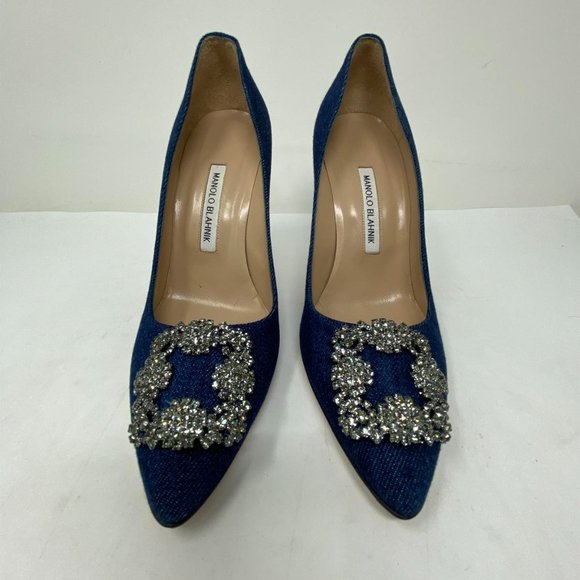Manolo Blahnik Shoes - Manolo Blahnik Blue Denim Hangisi Pump